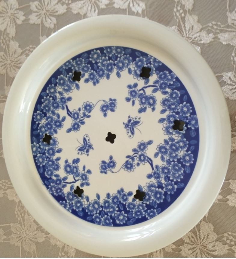 茶盤 中国茶道具 美しい白と青 丸型 陶器製 (蝶と花)_画像3