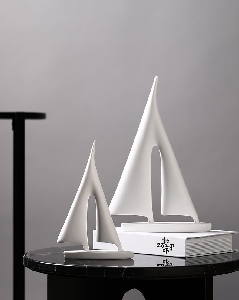 置物 ヨット 帆船 モダンアート風デザイン シンプル シック (ホワイト×大小,2個セット)_画像2