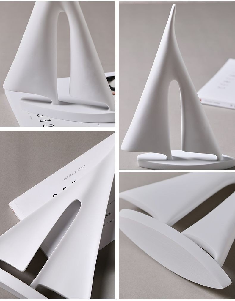 置物 ヨット 帆船 モダンアート風デザイン シンプル シック (ホワイト×大小,2個セット)_画像4