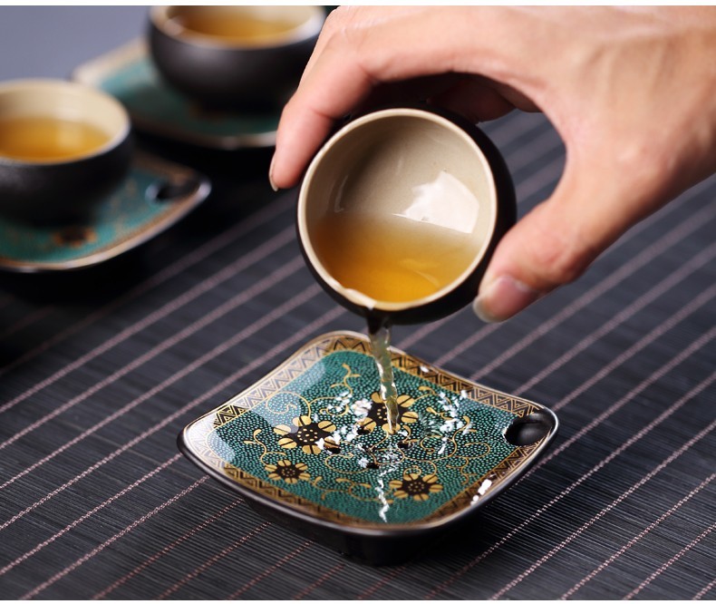 茶托 コースター フラワー柄 オリエンタル 中国茶 排水用穴付き (角型)_画像3
