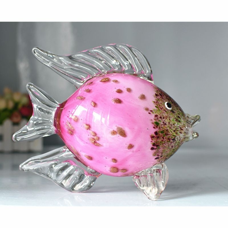 置物 熱帯魚モチーフ 美しい透明感 ガラス製 (バイカラー, ピンク)