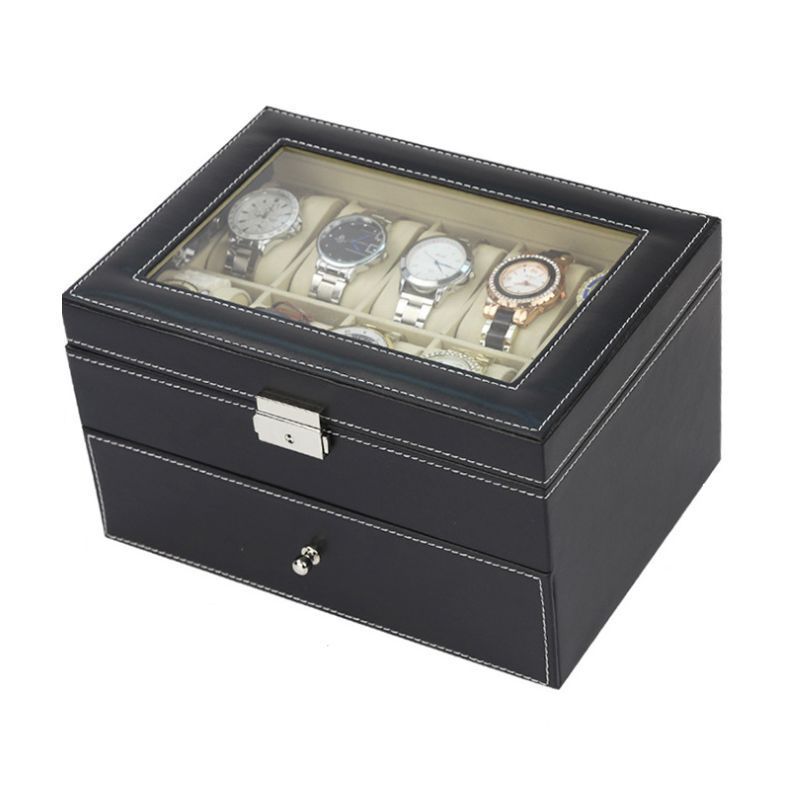  wristwatch & glasses storage box glass made window attaching 2 step high capacity wristwatch 10ps.@ glasses 5ps.