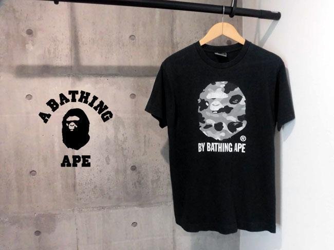 A BATHING APE ア ベイシングエイプ エイプ BAPE べイプ 猿迷彩 1stカモ ビッグ猿顔プリント 半袖 Tシャツ メンズ L 大猿 CAMO 黒 日本製_画像1