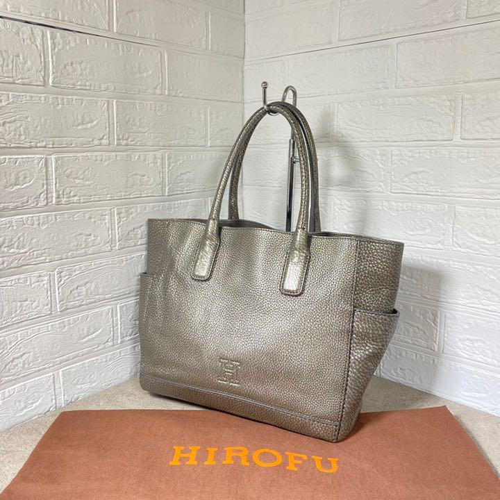 未使用 HIROFU ヒロフ ハンド トート バッグ シルバー レザー 銀 H