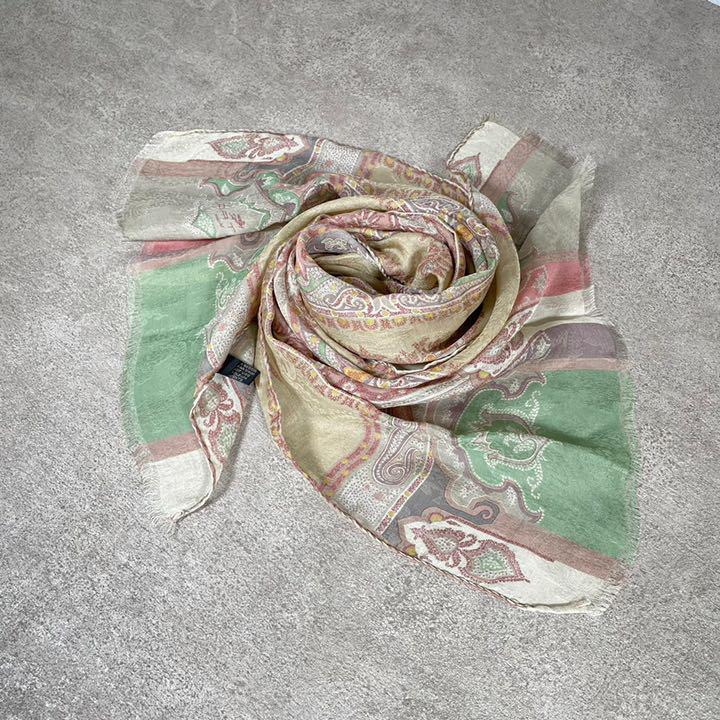 未使用 ETRO エトロ ストール ペイズリー シルク 100% シアー レッド