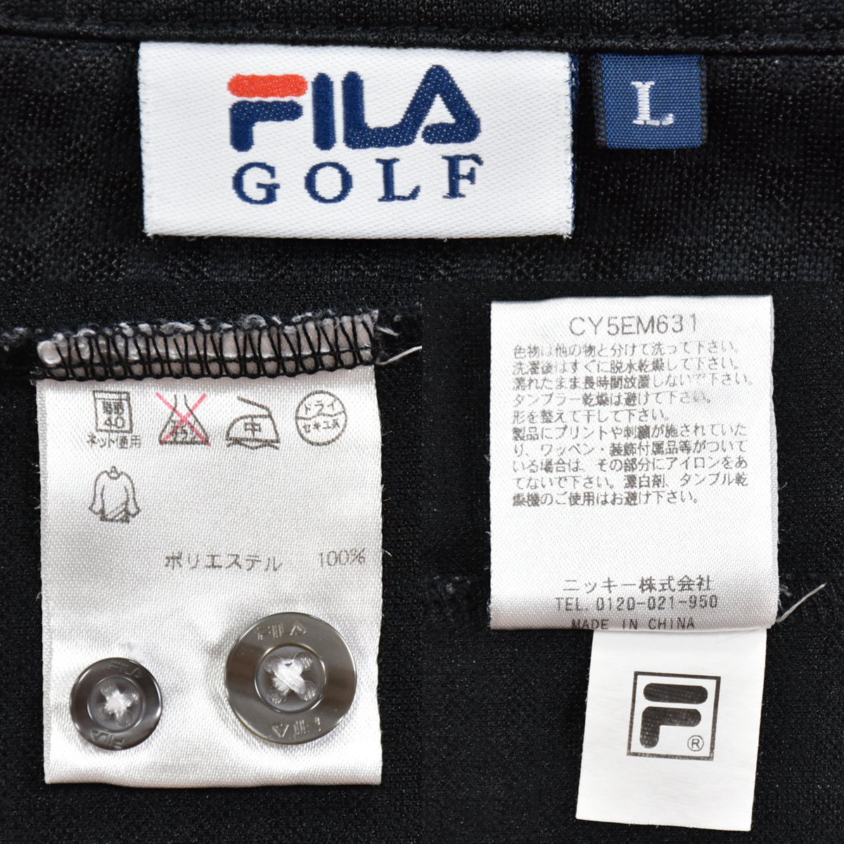 送料300円│FILA GOLF フィラ ゴルフ ★ エンブレム刺繍 ボタンダウン 半袖 ポロシャツ 黒 メンズ L_画像10