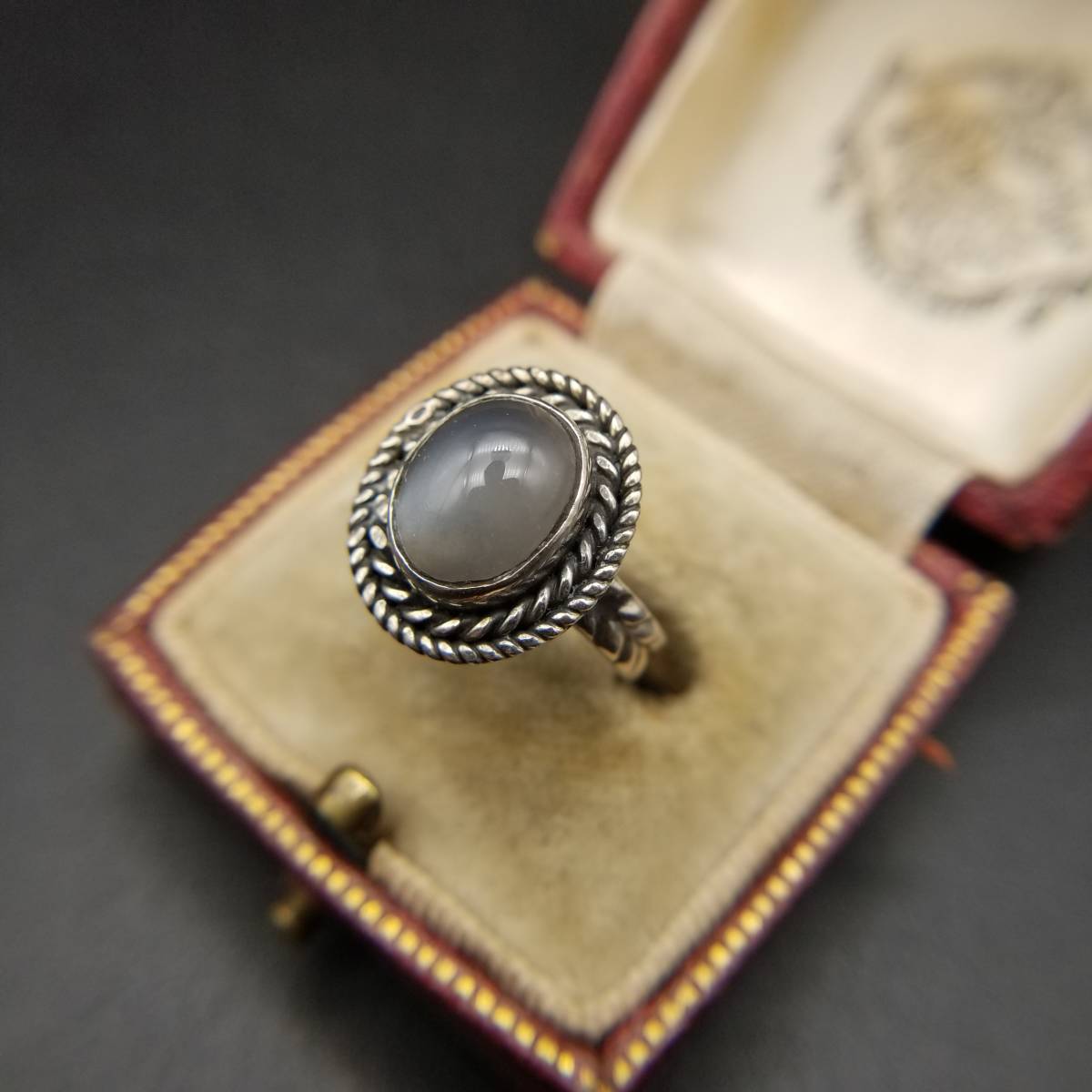  silver gray Stone three braided American Vintage te The Yinling g silver Showa Retro ring jewelry accessory N20