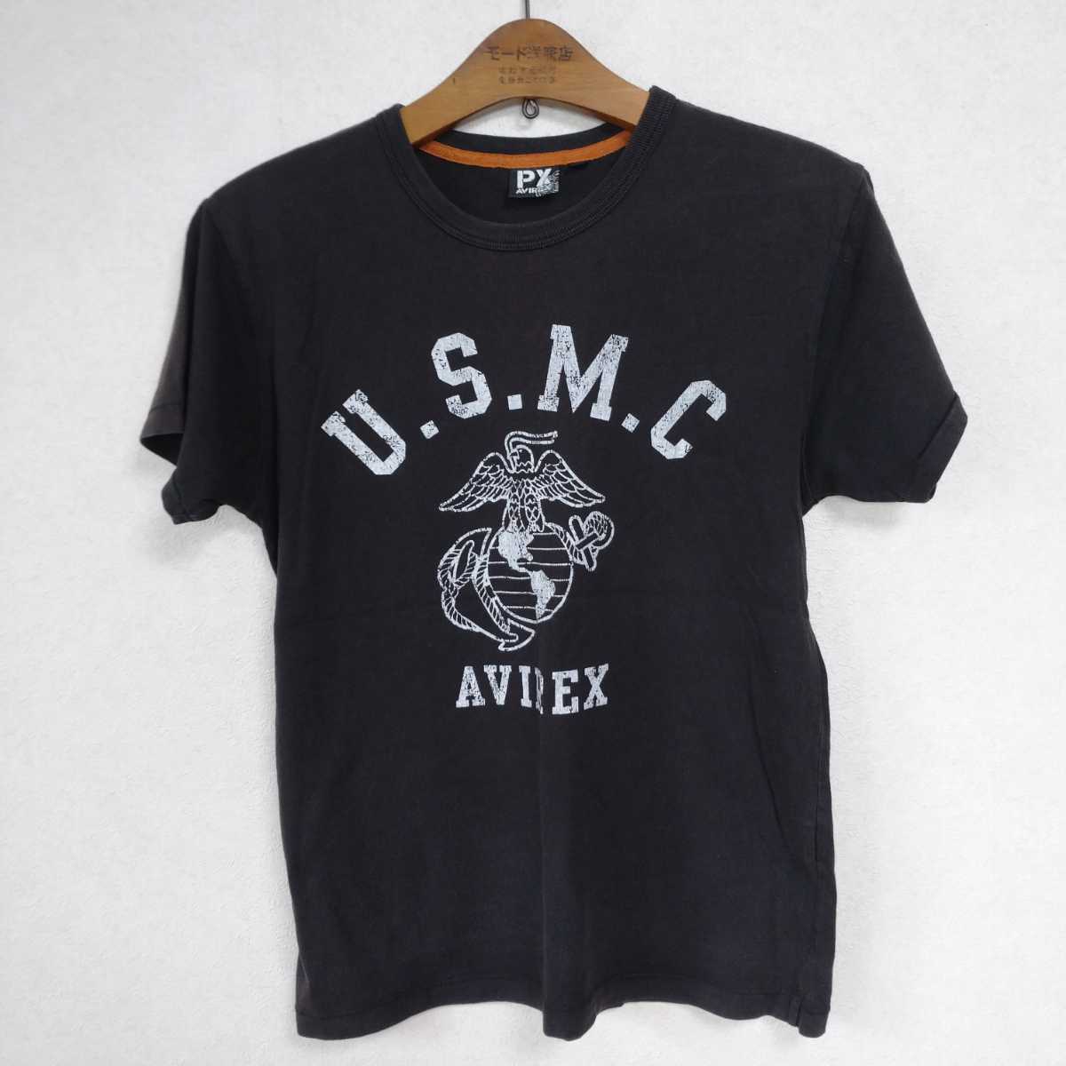 AVIREX 海軍 USMC プリントTシャツ 黒 M