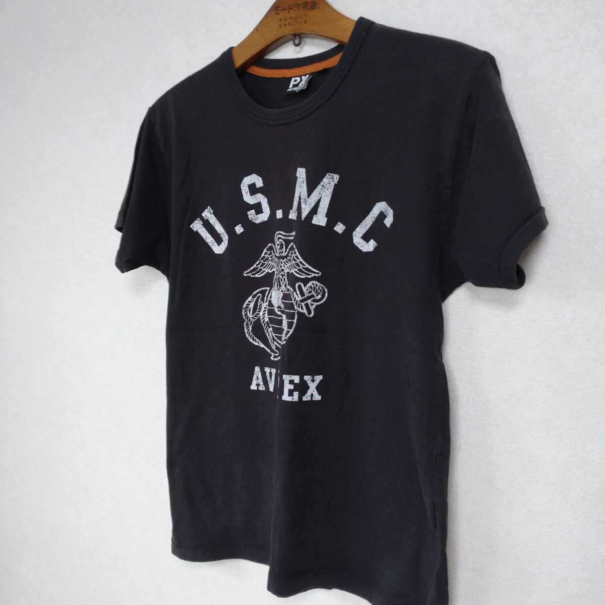 AVIREX 海軍 USMC プリントTシャツ 黒 M