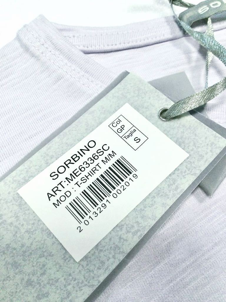 8.5@ 新品「SORBINO」“ME6336SC” ラインデザイン クルーネック 半袖 Tシャツ White-Gray SIZE:S_画像4