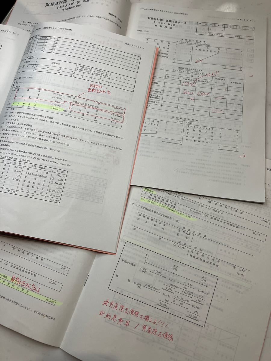 公認会計士TAC、会計学 財務会計論 ミニテスト、10冊セット、5冊は新品