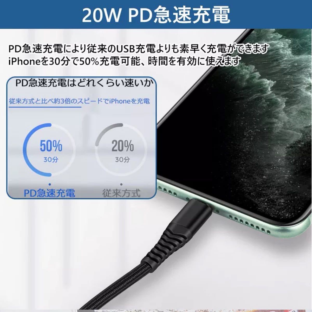 PD急速充電ケーブル Type-C to iPhone 20W/18W