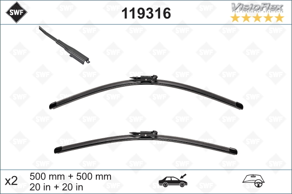 BMW ビーエムダブリュー E87 1シリーズ 2004~11 右ハンドル ＜ワイパーブレード前後セット＞ (F)500+500MM 119316 (R)280MM 119522_画像3