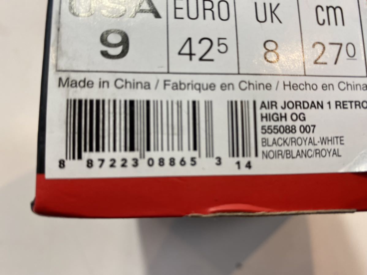 2016 NIKE AIR JORDAN 1 RETRO HIGH OG ROYAL US9 新品 555088-007_画像8