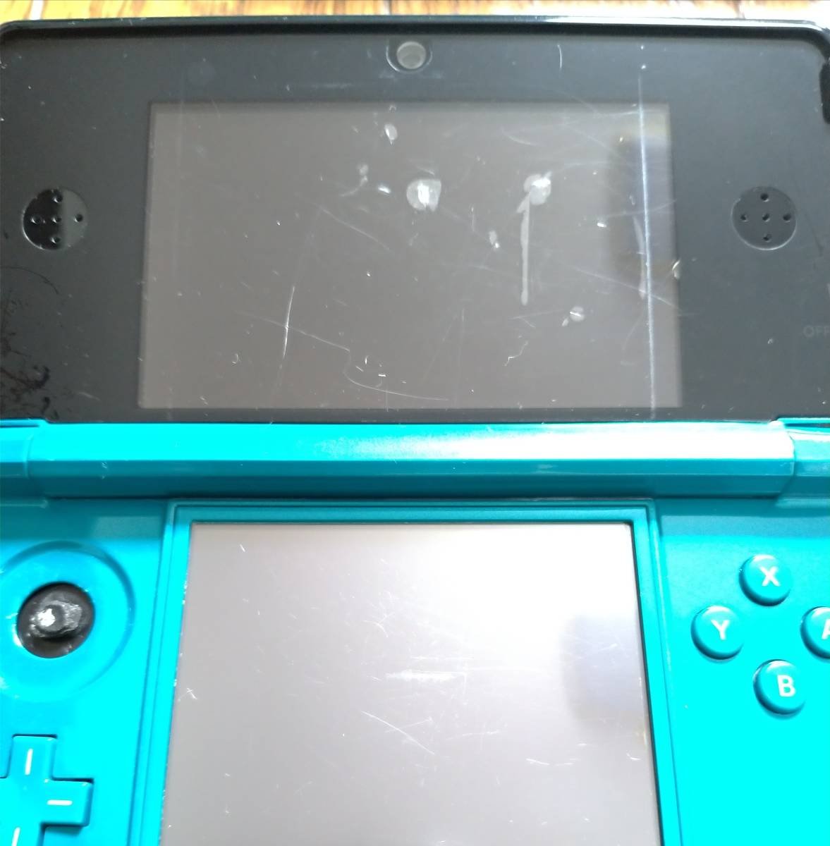 ニンテンドー3DS NINTENDO 3DS アクアブルー ジャンク扱い 裏蓋なし バッテリーなし 充電箇所破損 ボタン等に不具合なし 本体のみ 送料無料