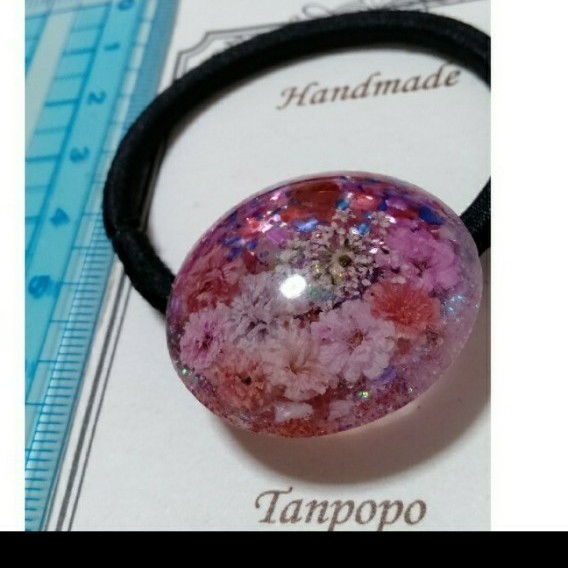 ヘアゴム ハンドメイド レジン  かすみ草 レースフラワー L★ 赤 ピンク色系