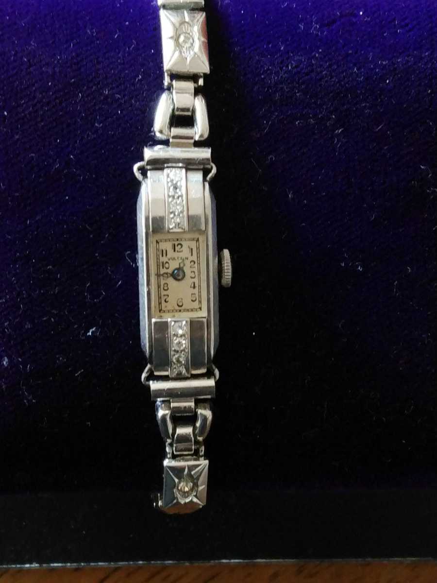 VULCAINバルカン 　プラチナPT950本体　　ダイヤ　レディース手巻腕時計　アンティーク アールデコ様式
