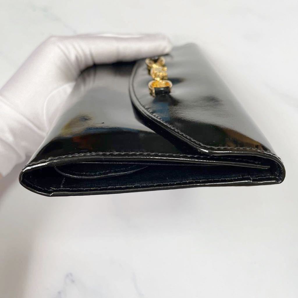 ☆CELINE セリーヌ 美品 ヴィンテージ 馬車金具 エナメル 折り 長財布