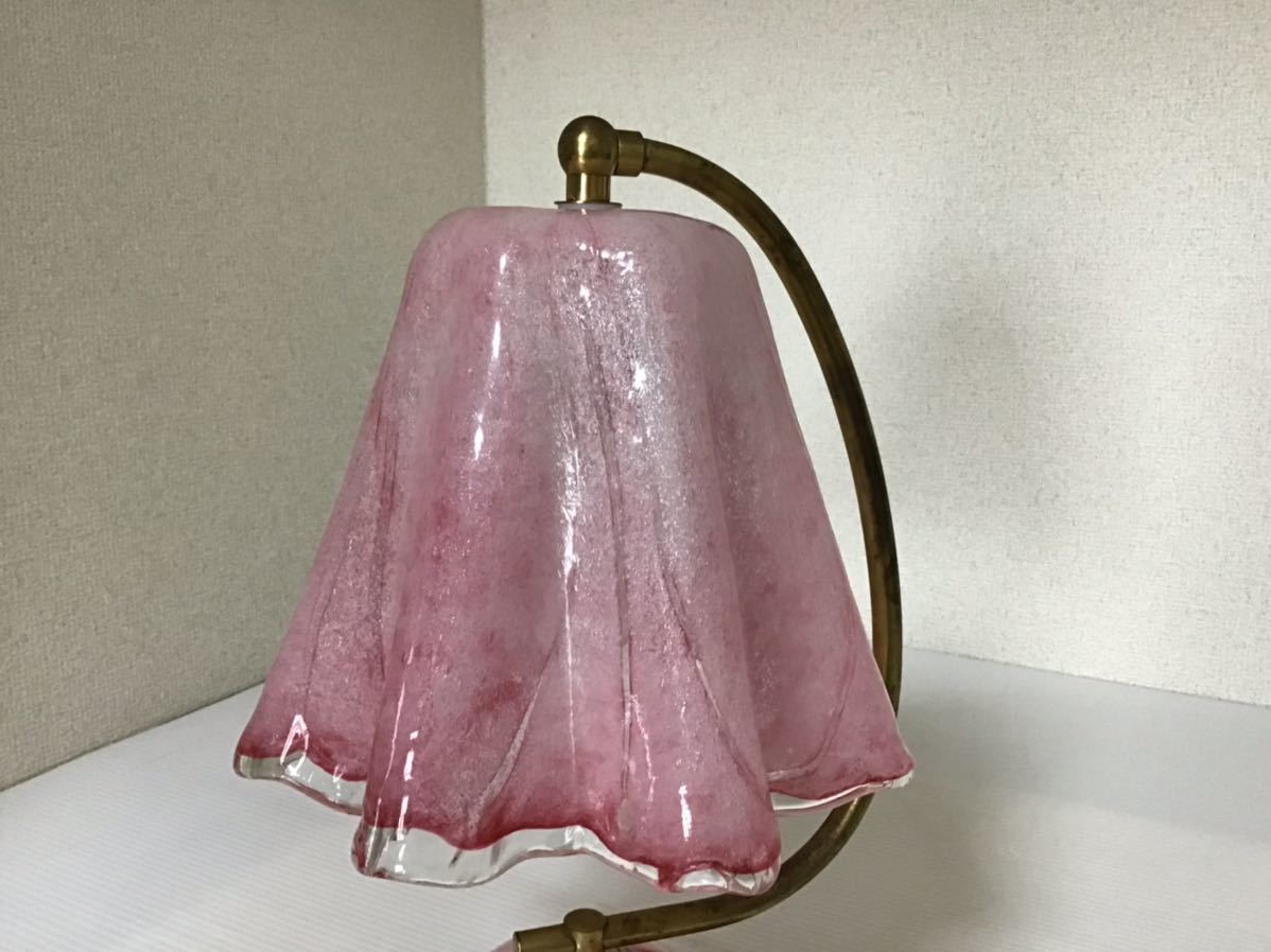 岩田ガラス 気泡ガラス テーブルランプ ピンク アンティーク 岩田ガラス 気泡ガラス テーブルランプ ピンク アンティーク
