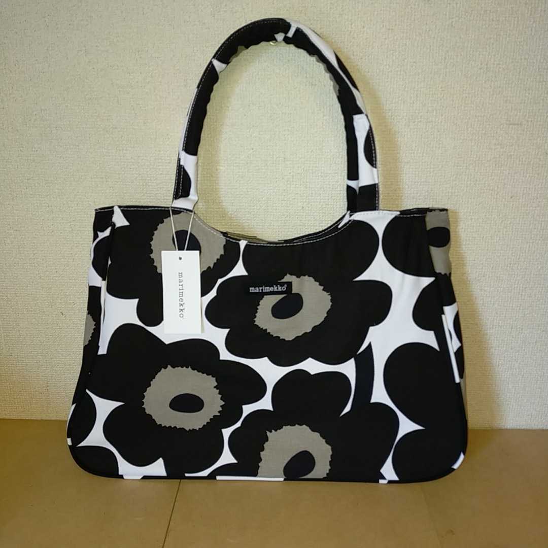 新品未使用 marimekko マリメッコ PIENI UNIKKO ピエニ ウニッコ トートバッグ キャンパス ショルダー 花柄 ブラック×ホワイト×カーキ M_画像1