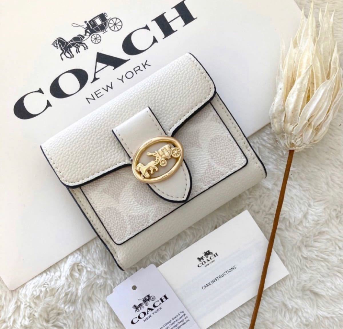 美品の通販 COACH 新品 ホワイト 折り財布 レディース コーチ 財布 白