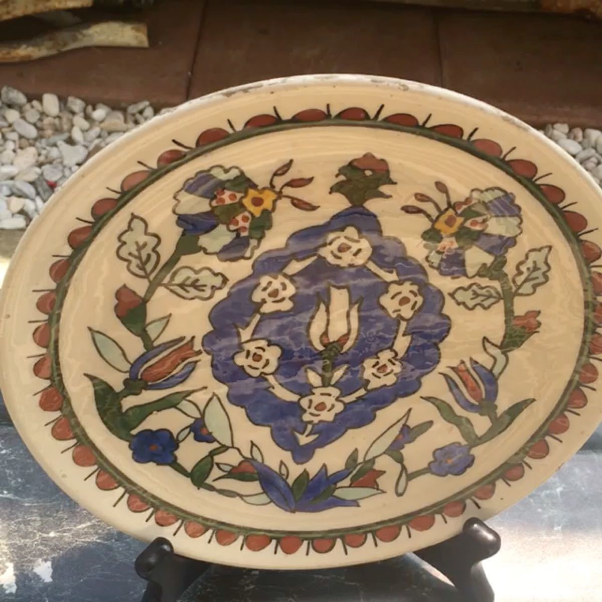 激レア 訳有 トルコ キュタフヤ陶器 飾り皿 伝統工芸品 置き物 オブジェ 絵皿 手描き 陶磁器 オブジェ 焼き物 
