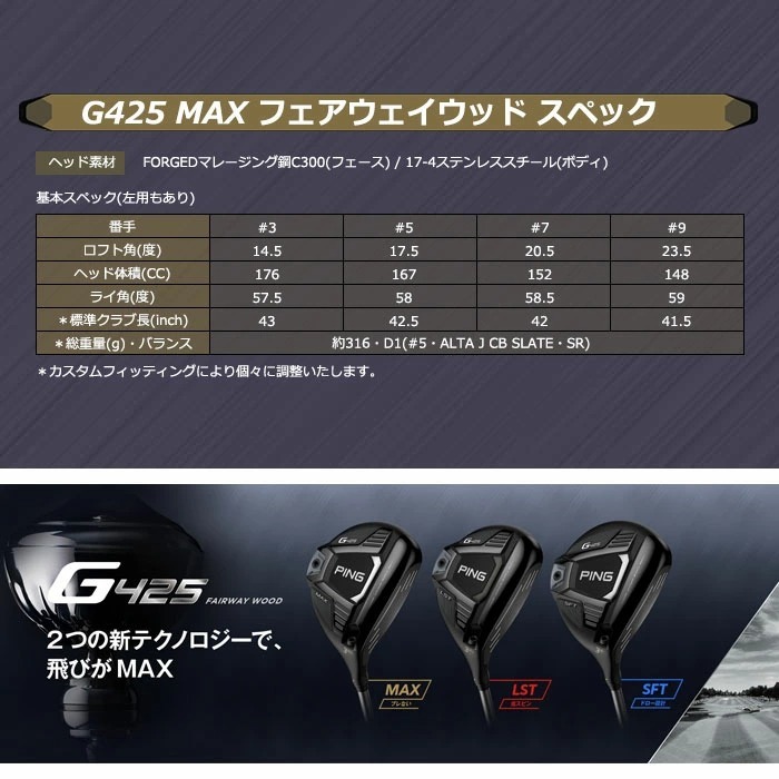 ピン G425 マックス フェアウェイウッド PING TOUR 173-65 「9W 23.5