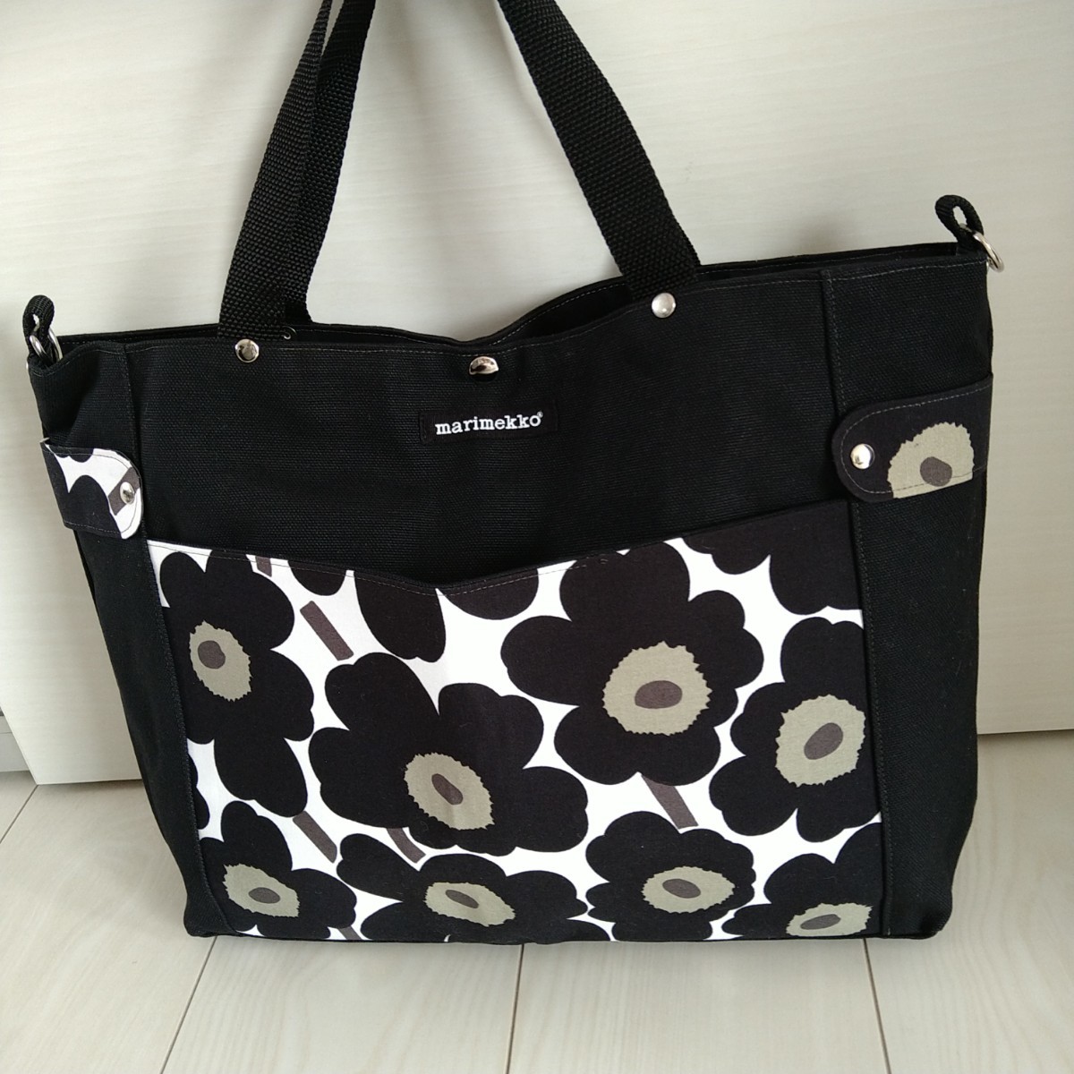 2way トートバッグブラックmarimekkoマリメッコハンドメイド新品 2way トートバッグブラックmarimekkoマリメッコハンドメイド新品