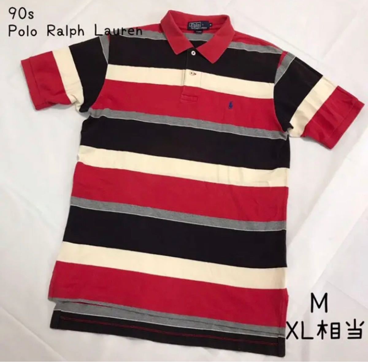 90s ポロラルフローレン POLO Ralph Lauren ポロシャツ 太ボーダー オーバーサイズ  L～XL相当 古着 