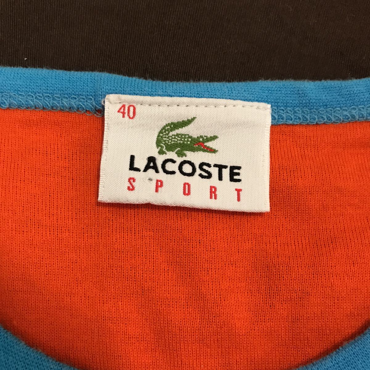 LACOSTE ラコステ ビタミンカラー 半袖Tシャツ カットソー 刺繍ロゴ ボーダー切り替え かわいい マルチカラー 40 古着