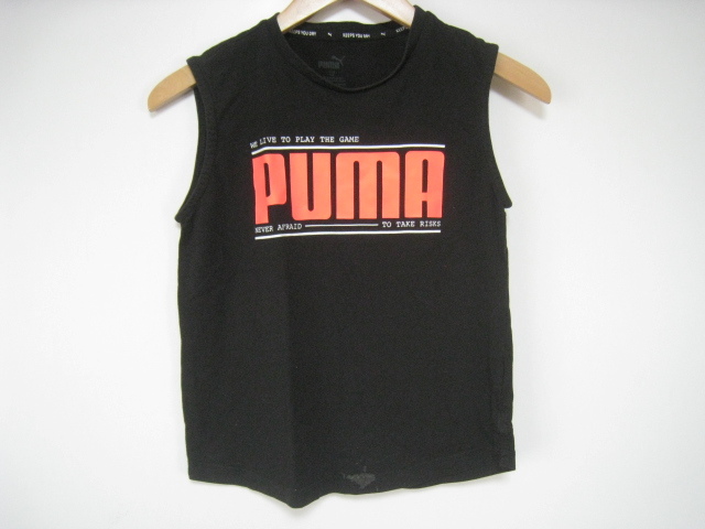 PUMA プーマ キッズ 子ども 男の子 トップス カットソー ノースリーブ タンクトップ 袖なし 丸首 黒 ブラック 140サイズ_画像1