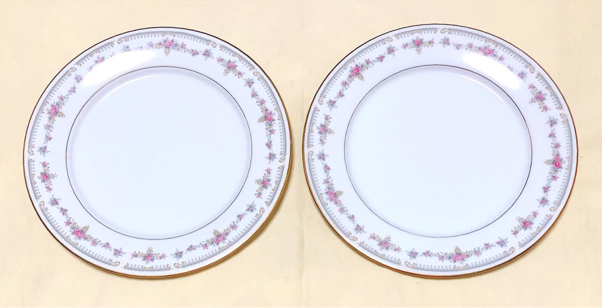 昭和レトロ　日本陶器会社　ノリタケ2875　金彩　ピンク小花柄　プレ－ト大皿2枚