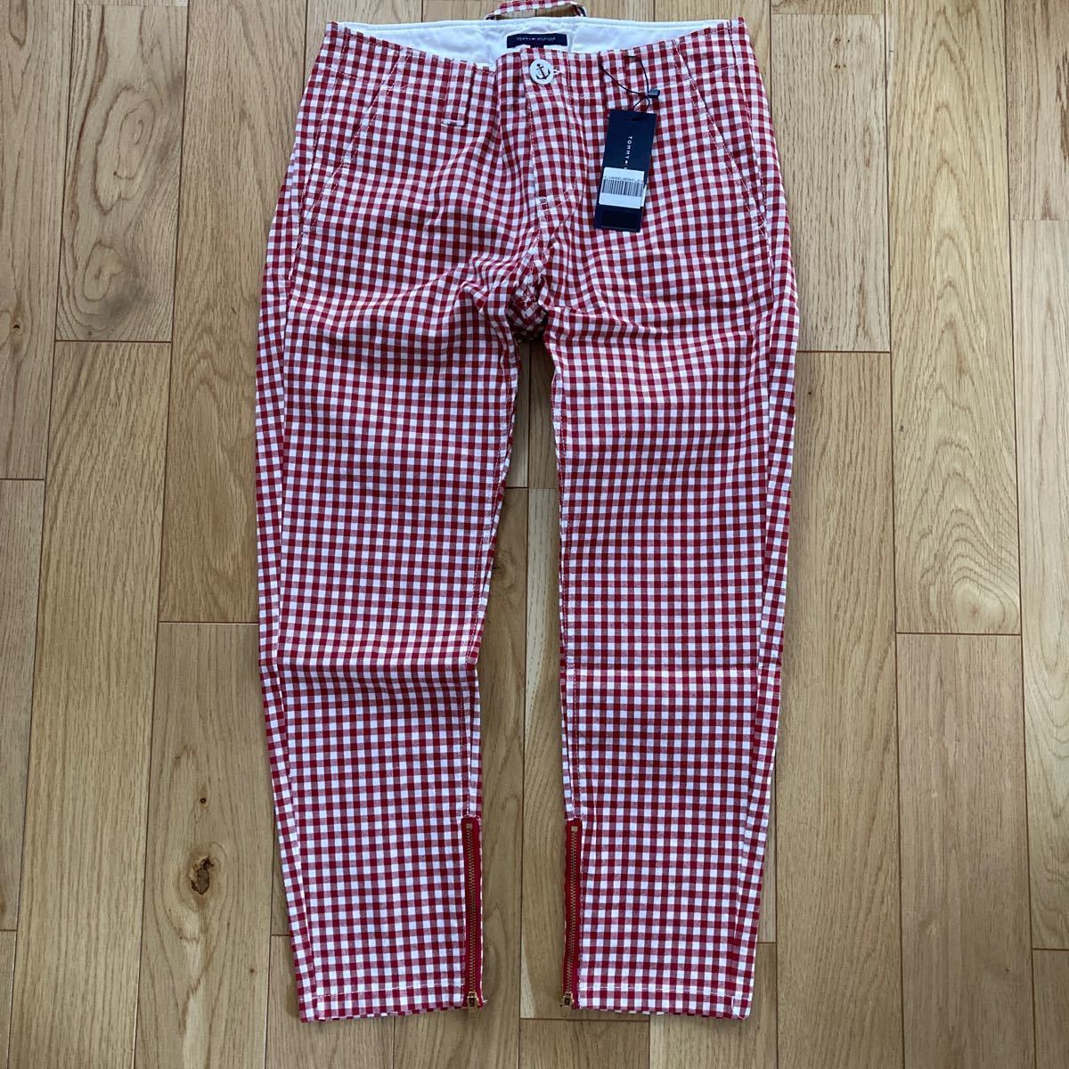 新品　タグ付　トミーヒルフィガー　 チェックパンツ クロップドパンツ　ギンガムチェック　レッド　レディース　M Tommy マリン