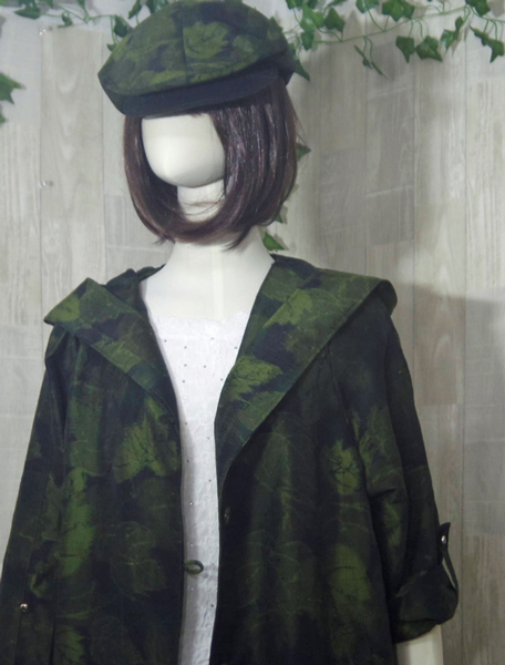 着物リメイクハンチング帽５８ｃｍ【上質な紬　舞葉文　逸品】から緑濃淡新緑色表裏共に正絹男女問わずにすっきりシンプルデザインbyF・M_画像7