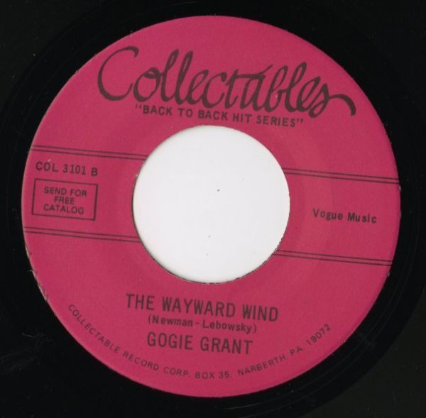 【ロック 7インチ】Toni Fisher / Gogie Grant - The Big Hurt / The Wayward Wind [Collectables COL 3101]_画像2