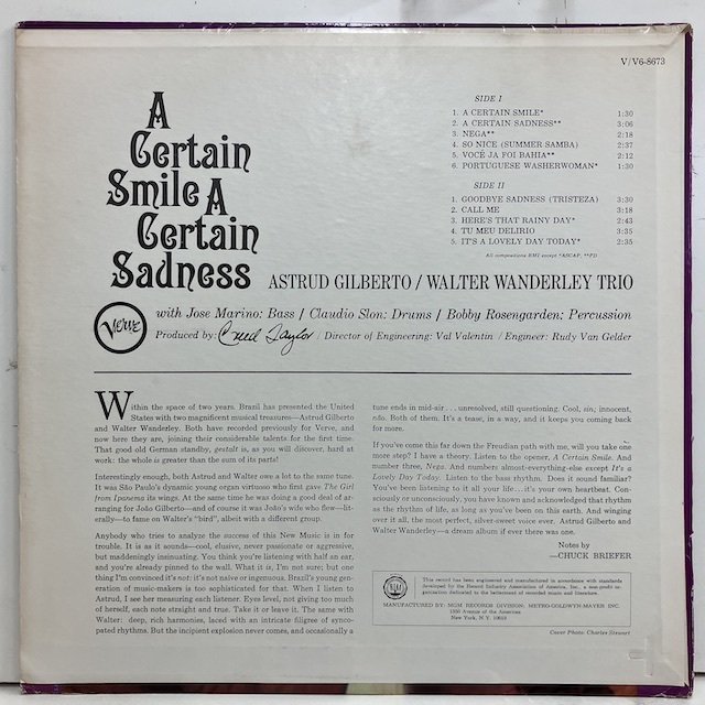 ●即決VOCAL LP Astrud Gilberto / A Certain Smile A Certain Sadness br10045 米盤、ミゾナシMgm Stereo Vangelder刻印_画像4