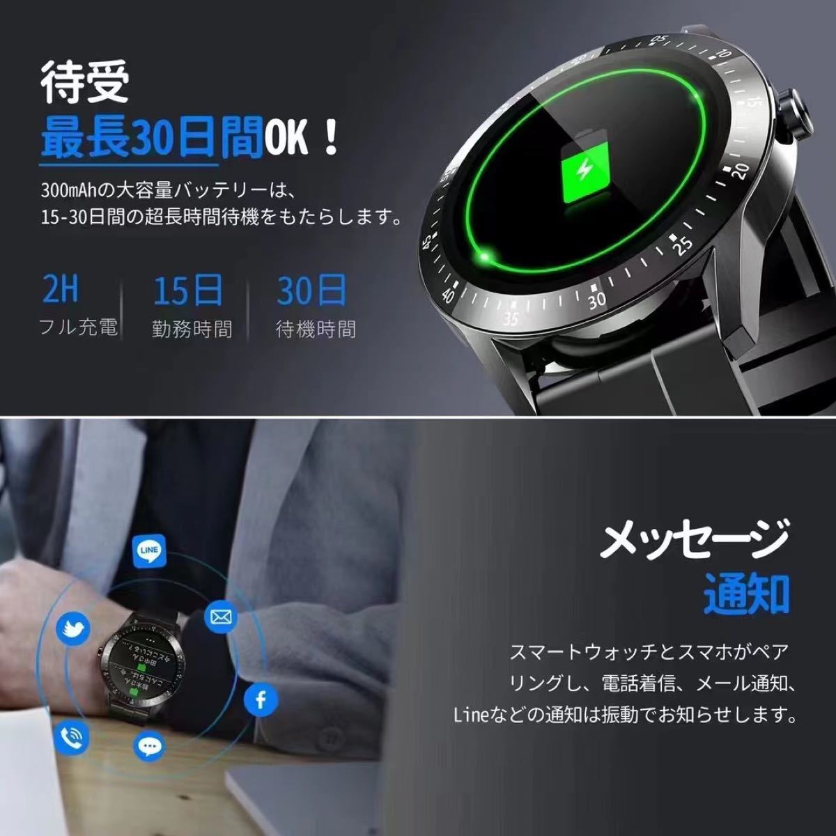 スマートウォッチ 2021最新版 丸型 防水腕時計型 多機能