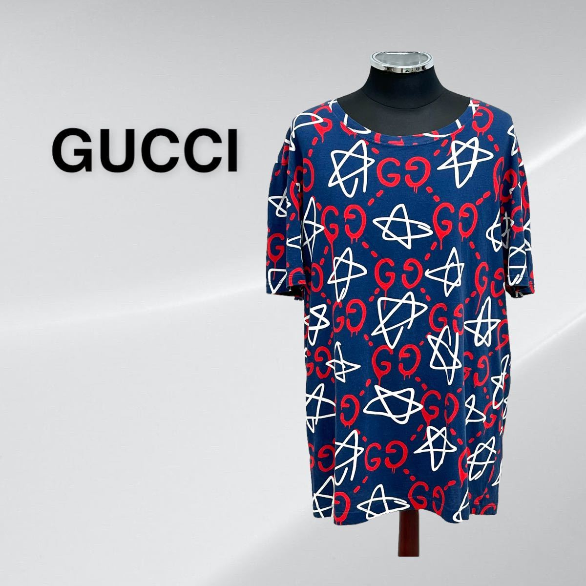 高級 GUCCI グッチ 17SS グッチゴースト 総柄 コットン 半袖 Tシャツ メンズ 457936 X3F26 日本新作 GUCCI Tシャツ ゴースト Tシャツ/カットソー(半袖/袖なし)