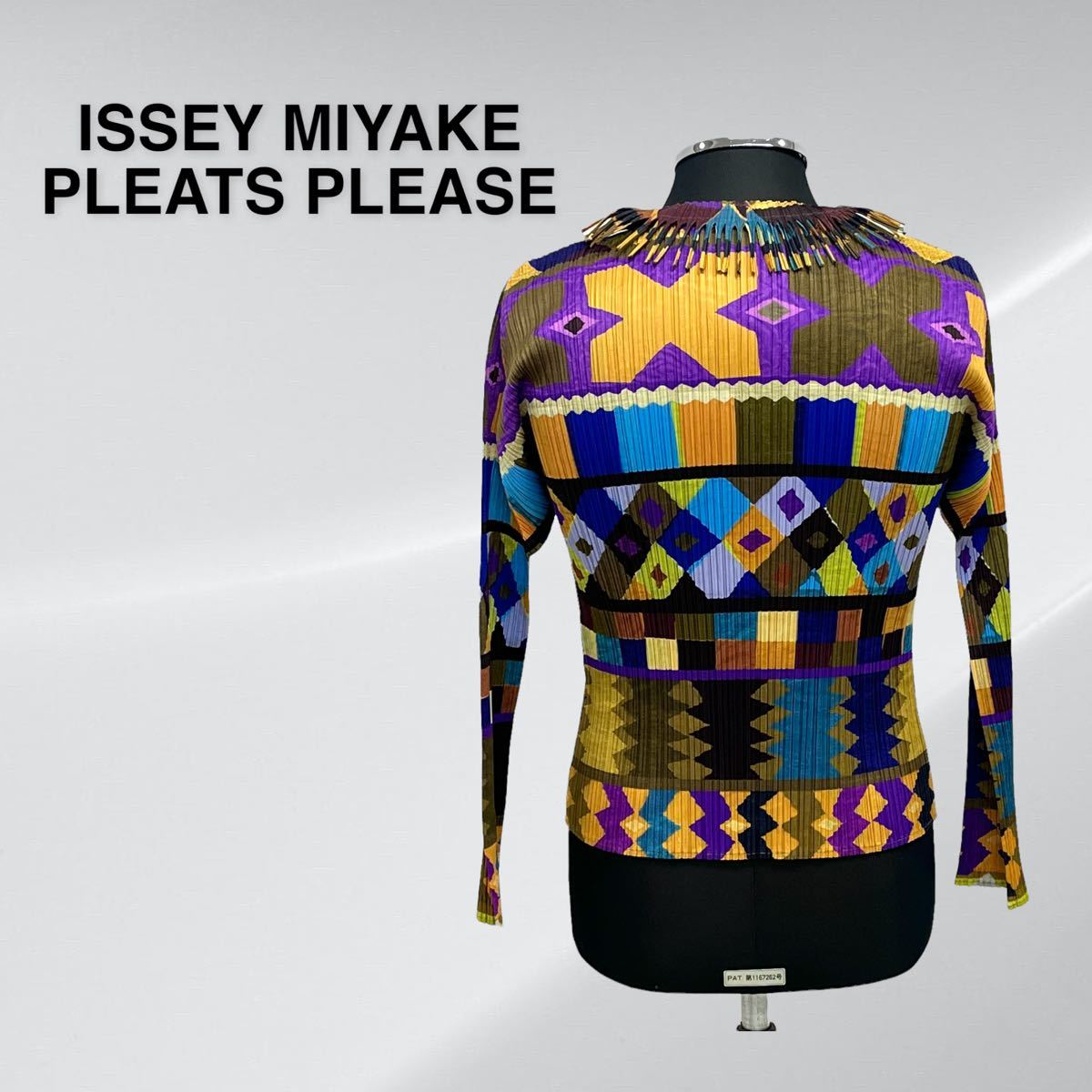 PLEATS PLEASE ISSEY MIYAKE プリーツプリーズ イッセイミヤケ 幾何学柄 総柄プリント フリンジネック プリーツ  長袖カットソー PP JK