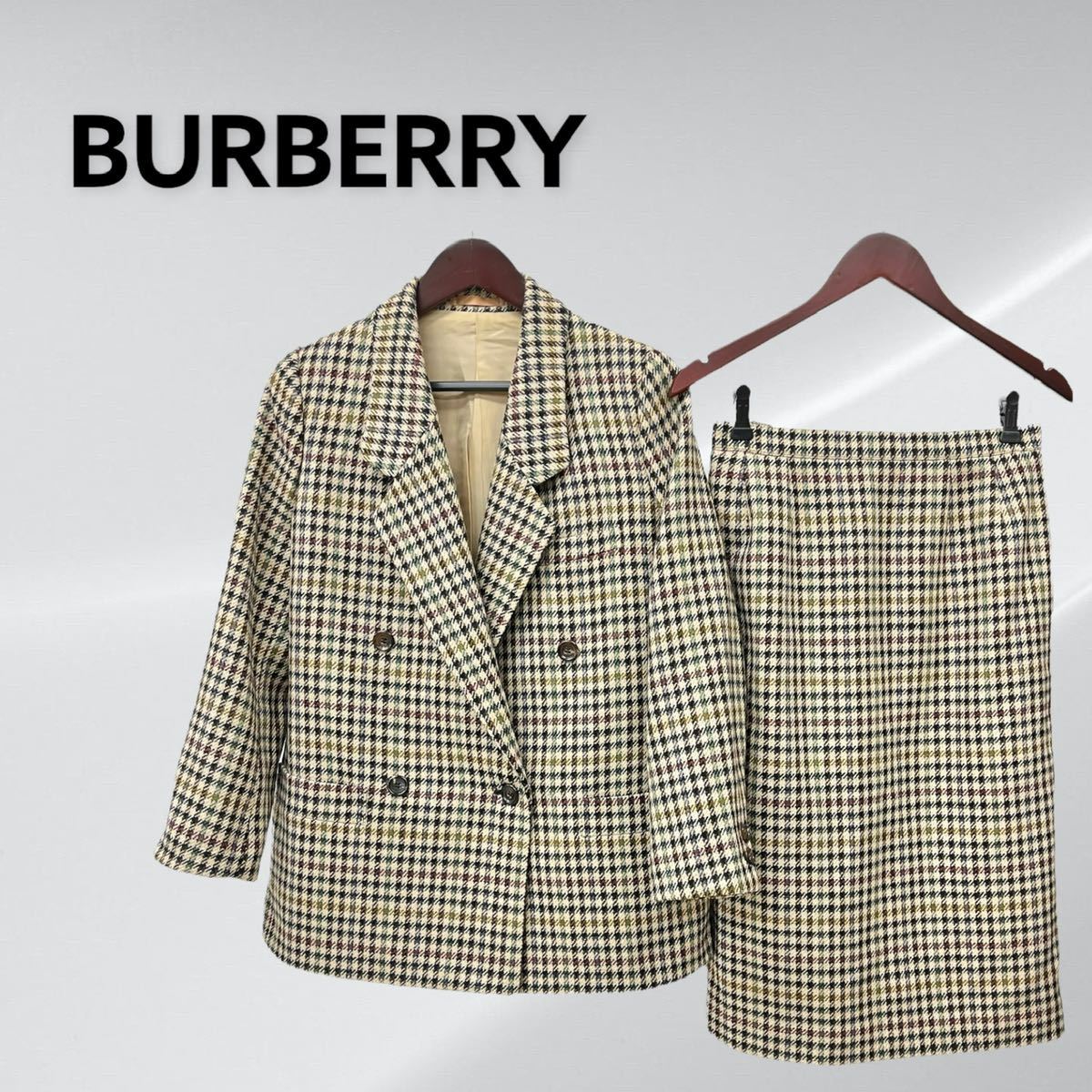 40％割引人気デザイナー Burberrys バーバリーズ ヴィンテージ オールド ウール チェック柄 テーラードジャケット＆スカート セットアップスーツ  スーツ ブランド別 ファッション
