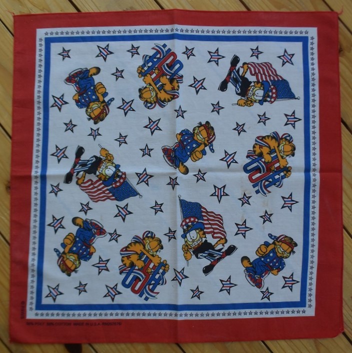  free shipping Vintage Garfield bandana Made in USA American Comics American Casual America stock handkerchie total pattern star miscellaneous goods Vintage A0306