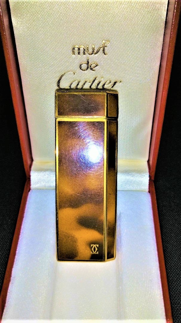 カルティエ Cartier 5角 ガス ライター ブラウン／ゴールド ヴィンテージ 喫煙具 小物【箱付】