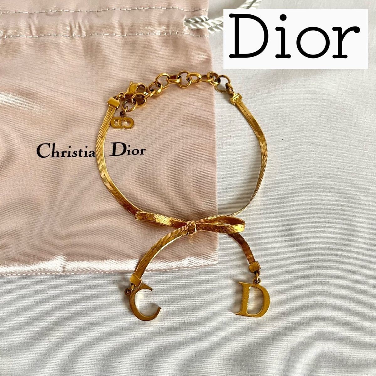 【人気】クリスチャン ディオール　Dior ブレスレット　リボン　ゴールド　ロゴ