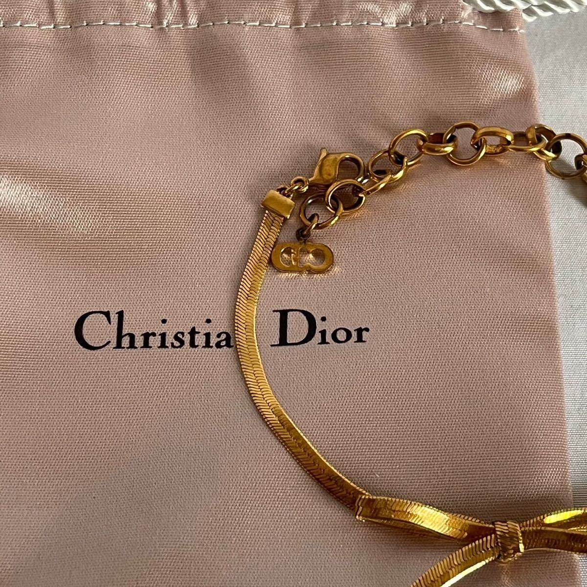【人気】クリスチャン ディオール　Dior ブレスレット　リボン　ゴールド　ロゴ