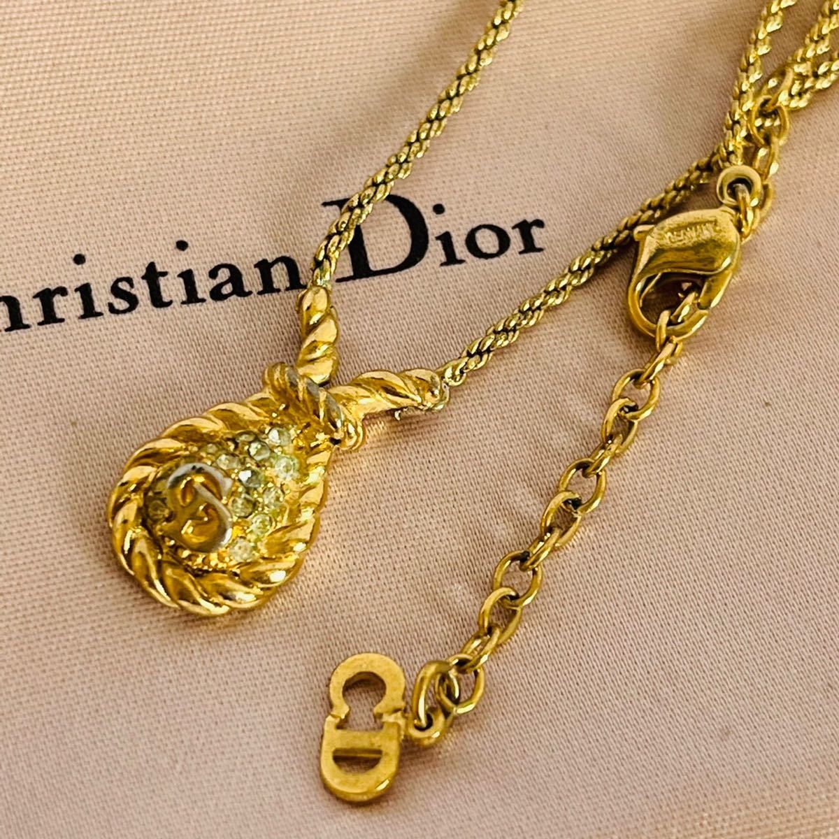 【レア】ディオール　Dior ヴィンテージ　ネックレス　ゴールド　ロゴ　ストーン クリスチャンディオール