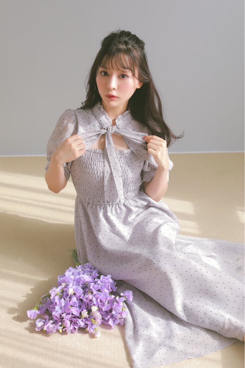 evelyn 新作 ドットロングOP ドットロングワンピース アイス evelyn 新作 ドットロングOP ドットロングワンピース アイス