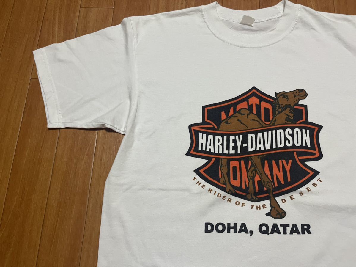 90s Harley Davidson tシャツ 染み込み カタール製 希少 ハーレーダビッドソン バイク モーターサイクル ビンテージ ヴィンテージ vintage_画像1