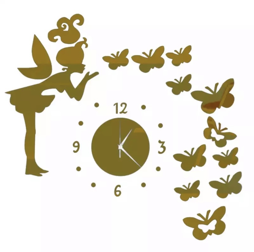 時計壁掛け　シルバー　妖精 ウォールステッカー 韓国　立体時計