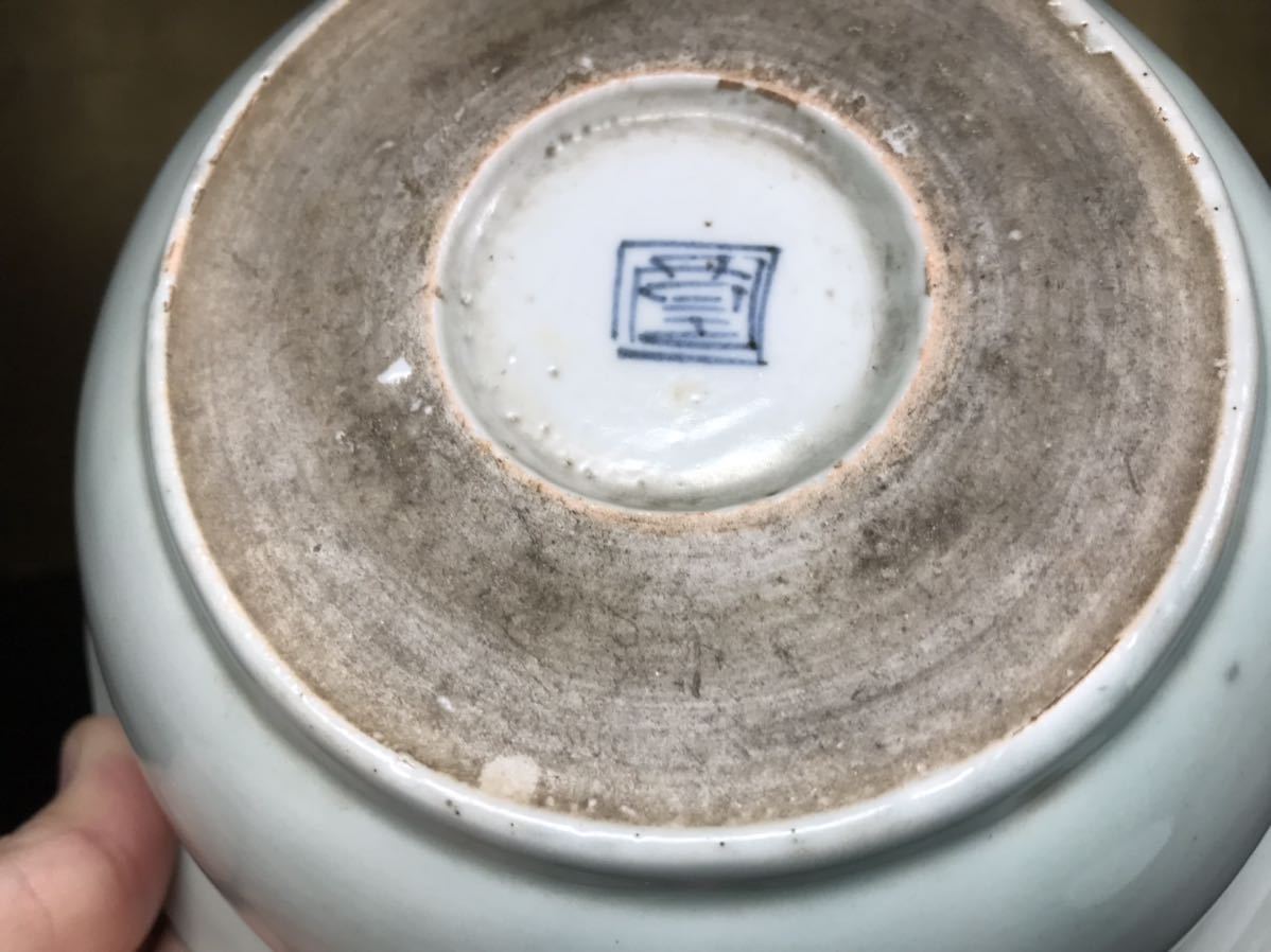  Edo времена старый Imari селадон белый фарфор с синим рисунком .. разделение горшок чайная посуда коробка для выпечки nyuu есть 75F-G-5