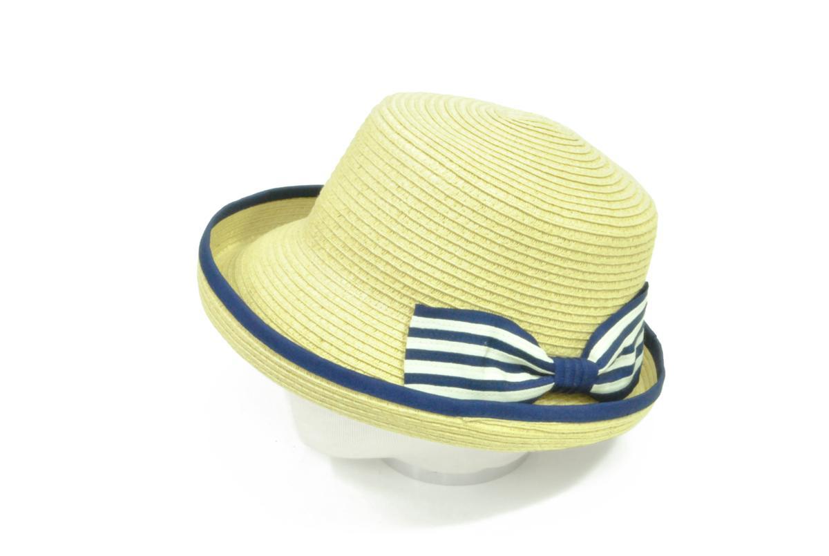 BUS・STOP*大人気 新品 かわいい マリン風 ボーダー りぼん ブレード ハット 麦わら帽子 サイズ調整可能 UV対策 天然素材 HAT 帽子 be_出品商品